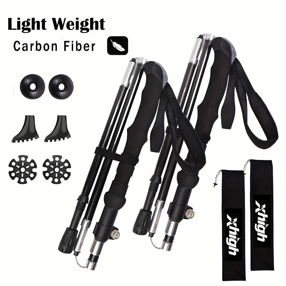 Premium 100% Carbon Fiber Trekking Poles (2-Pack) - Adjustable Lightweight Hiking/Walking Sticks with Quick Flip Lock, Anti-Shoc