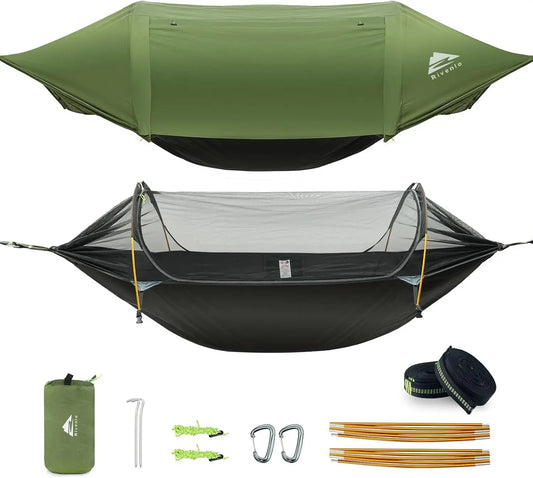3-in-1 Waterproof Camping Hammock with Mosquito Net & Rainfly, Lightweight Portable Outdoor Gear for Hiking