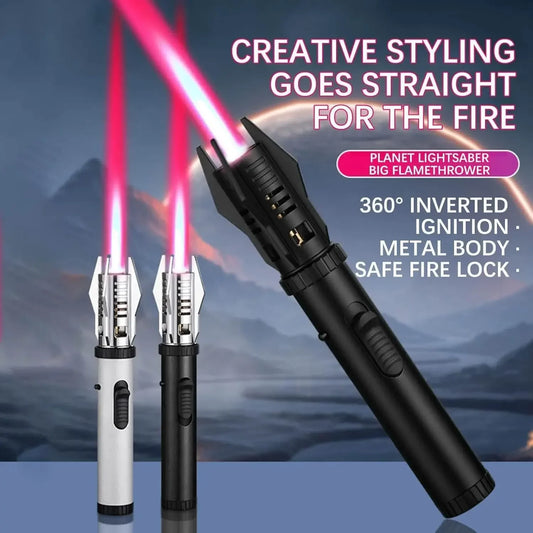 Windproof Torch Butane Gas Lighter Adjustable Flame Candles Lighter with Safety Lock Cool Lighters for Cigar BBQ Baking Camping