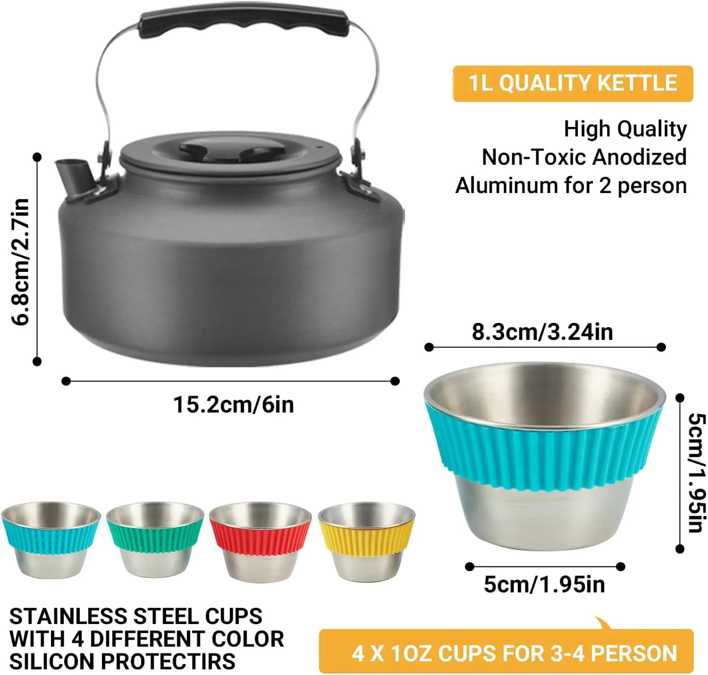 24-Piece Lightweight Camping Cookware Set for Family Hiking, Picnic - Pots, Pan, Kettle, Bowls & Utensils