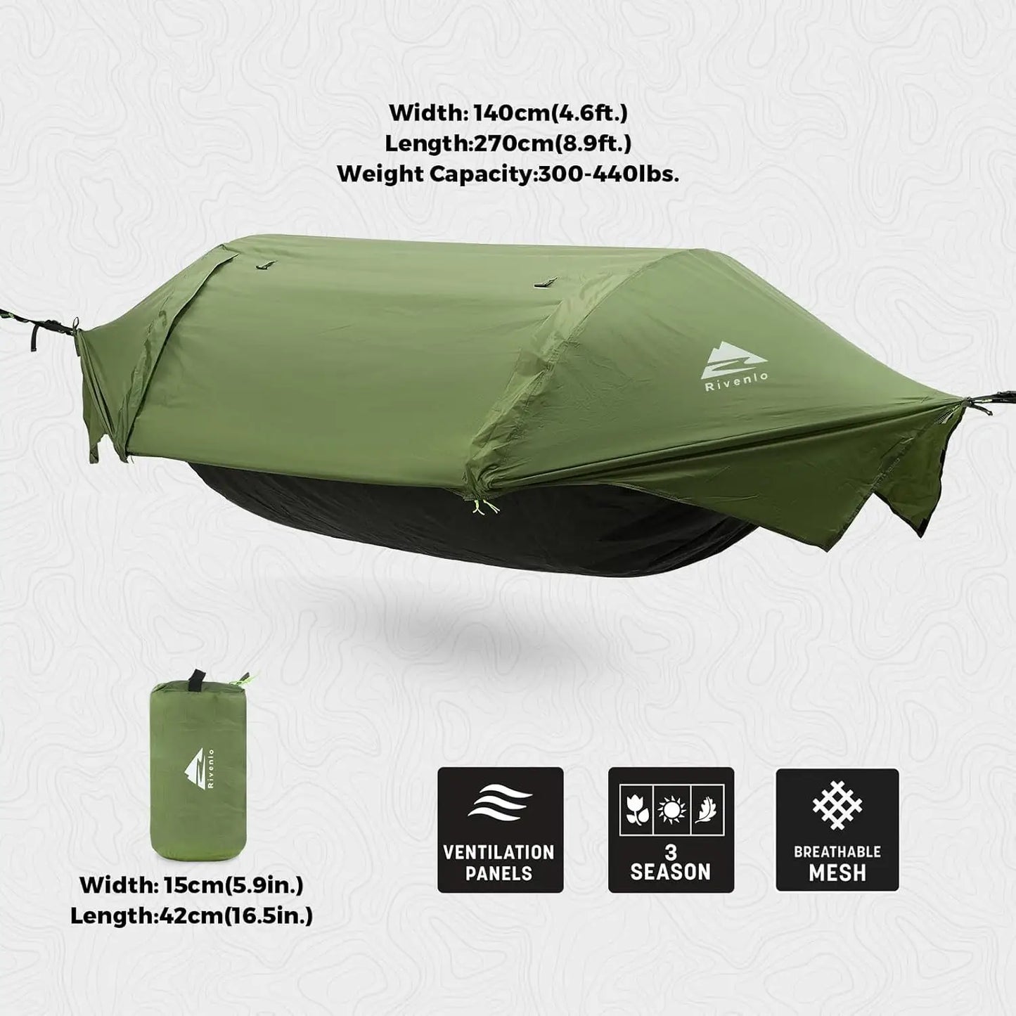 3-in-1 Waterproof Camping Hammock with Mosquito Net & Rainfly, Lightweight Portable Outdoor Gear for Hiking